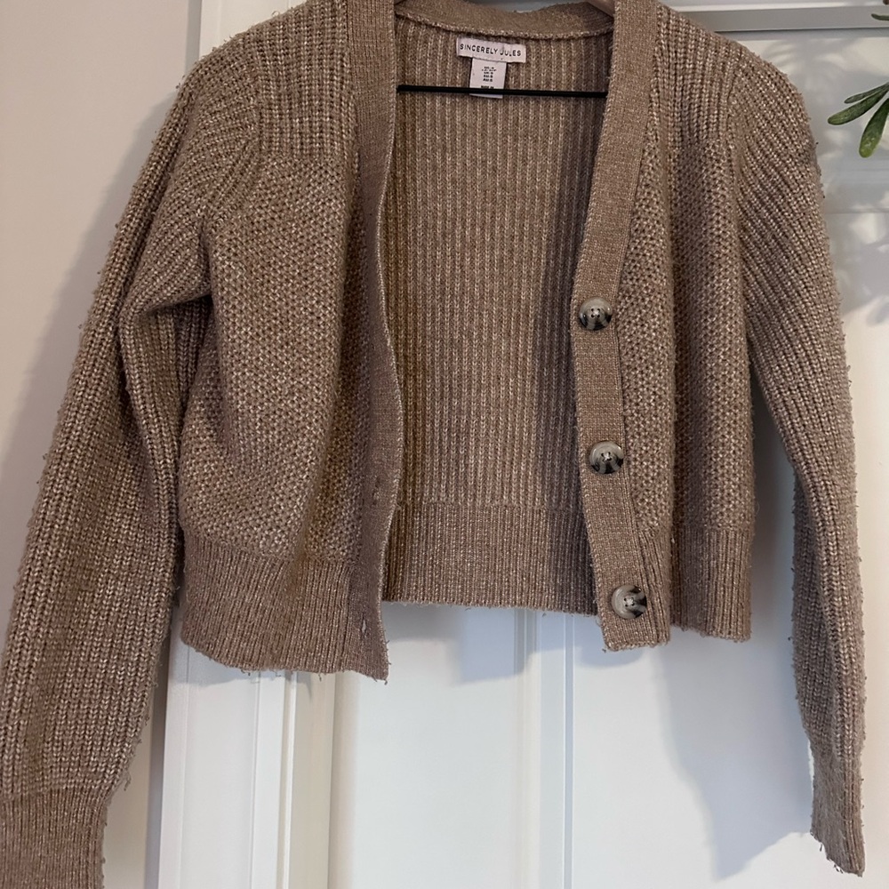 Brown Knit Cardigan Sweater